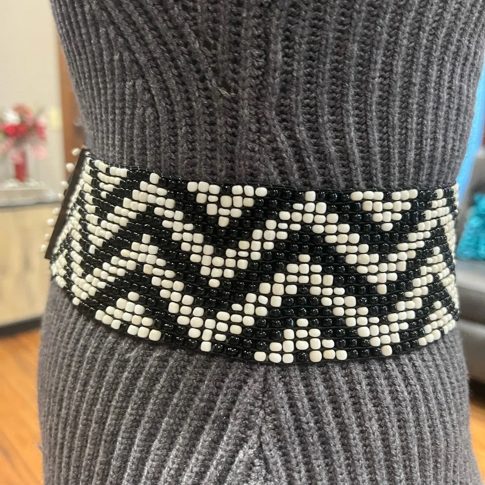 Anthropologie Black and White Beaded Belt - Picture 3 of 3